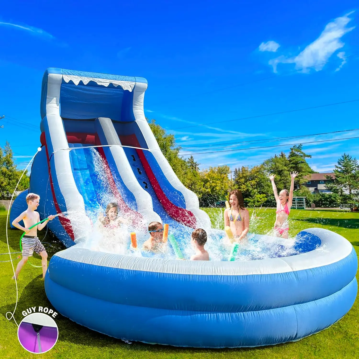 22ft Commercial Water Slide for Kids , Big Water Pool, 550W Blower (Enhanced Version), Great for Outdoor Summer Fun, Backyard Party - 22.5x10.8x9.8FT