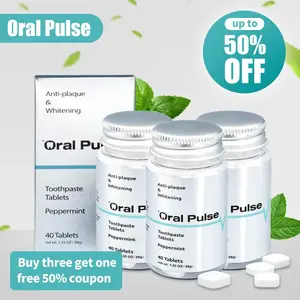 Oral Pulse Toothpaste Tablets - Anti-Plaque & Whitening with Bioactive Glass & Probiotics - Fluoride-Free Plastic-Free Travel-Friendly 40 Tablets Peppermint Flavor
