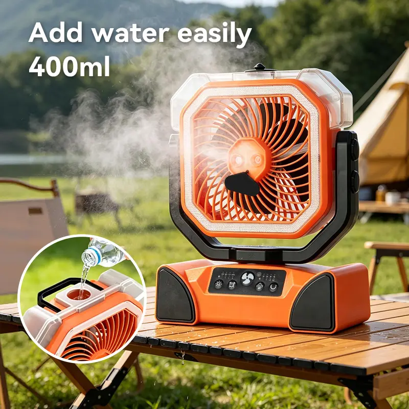 Qawtor 2026 Upgraded Misting Camping Fan, 20000mAh Rechargeable Portable Outdoor Fan with LED Light, 360° Rotating Hook, Lightweight Battery Powered Fan for Tent, Travel, Picnic & Power Outages backtoschool