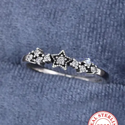 925 Sterling Silver Star Design Cluster Ring, Beautiful Rings, Fashion Jewelry for Party, Daily Clothing Decor, Trendy All-match & Exquisite Jewelry for Birthday Gift