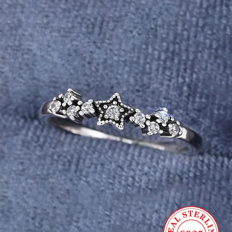 925 Sterling Silver Star Design Cluster Ring, Beautiful Rings, Fashion Jewelry for Party, Daily Clothing Decor, Trendy All-match & Exquisite Jewelry for Birthday Gift