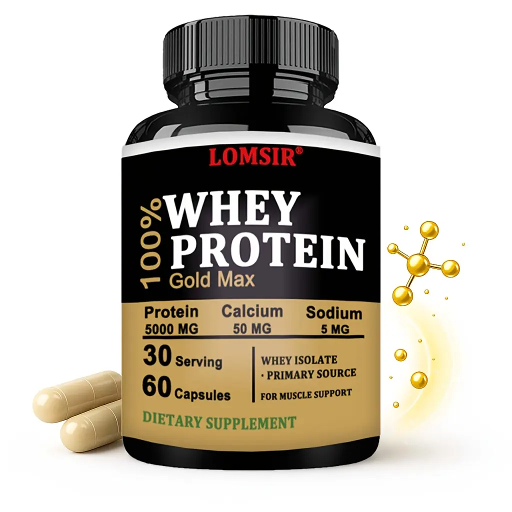 Whey Protein Capsules Supplement - with Protein Calcium Iron Sodium Potassium - Supports Muscle and Bone Health - 60 Capsules
