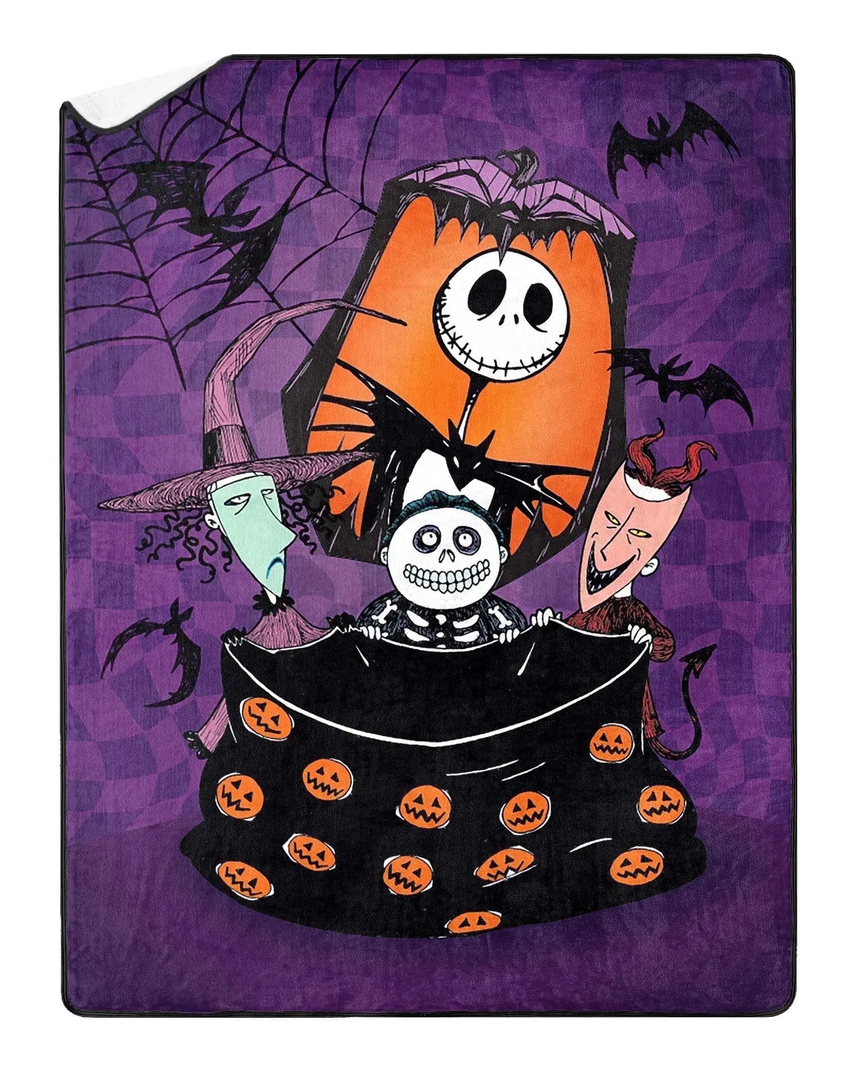 Disney Nightmare Before Christmas Blanket Barrel Lock and Shock Silk Touch Double Sided Throw 46" X 60"