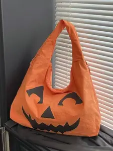 Niche design with interesting pumpkin print, casual and versatile fashion shopping bag, Halloween atmosphere shoulder tote bag, simple and fashionable, versatile and multi-color optional, suitable for daily travel, etc.