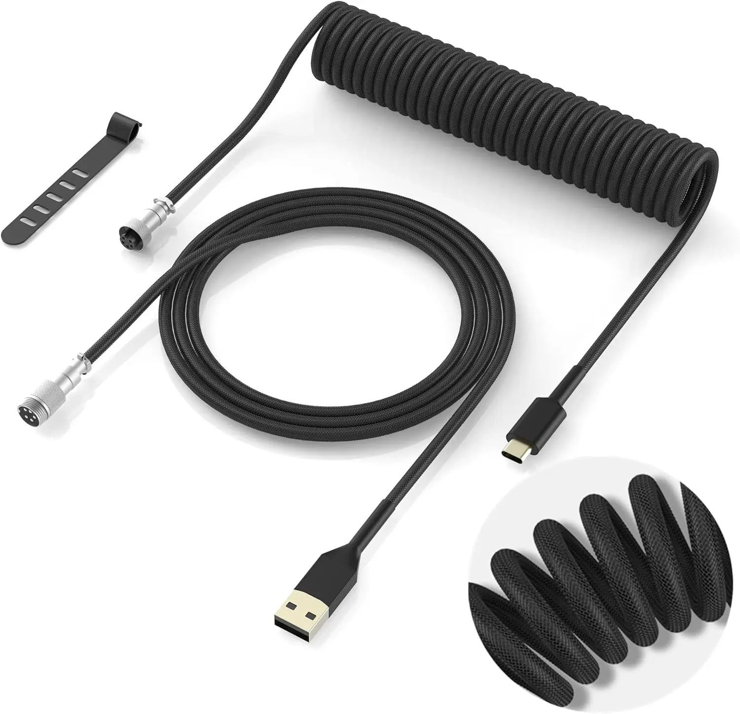 Womier Detachable Aviator Coiled Keyboard Cable - Type-C to USB-A Computer Accessories, 5.9in USB Cables for Mechanical Gaming Keyboards and Cellphones