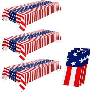 3 count Patriotic Tablecloths, Patriotic Disposable Tablecovers for Rectangle Tables, 4th of July Plastic Tablecloth Decorations for Outdoor Picnic Memorial Veterans Themed Party Supplies, 108 X 54 Inch