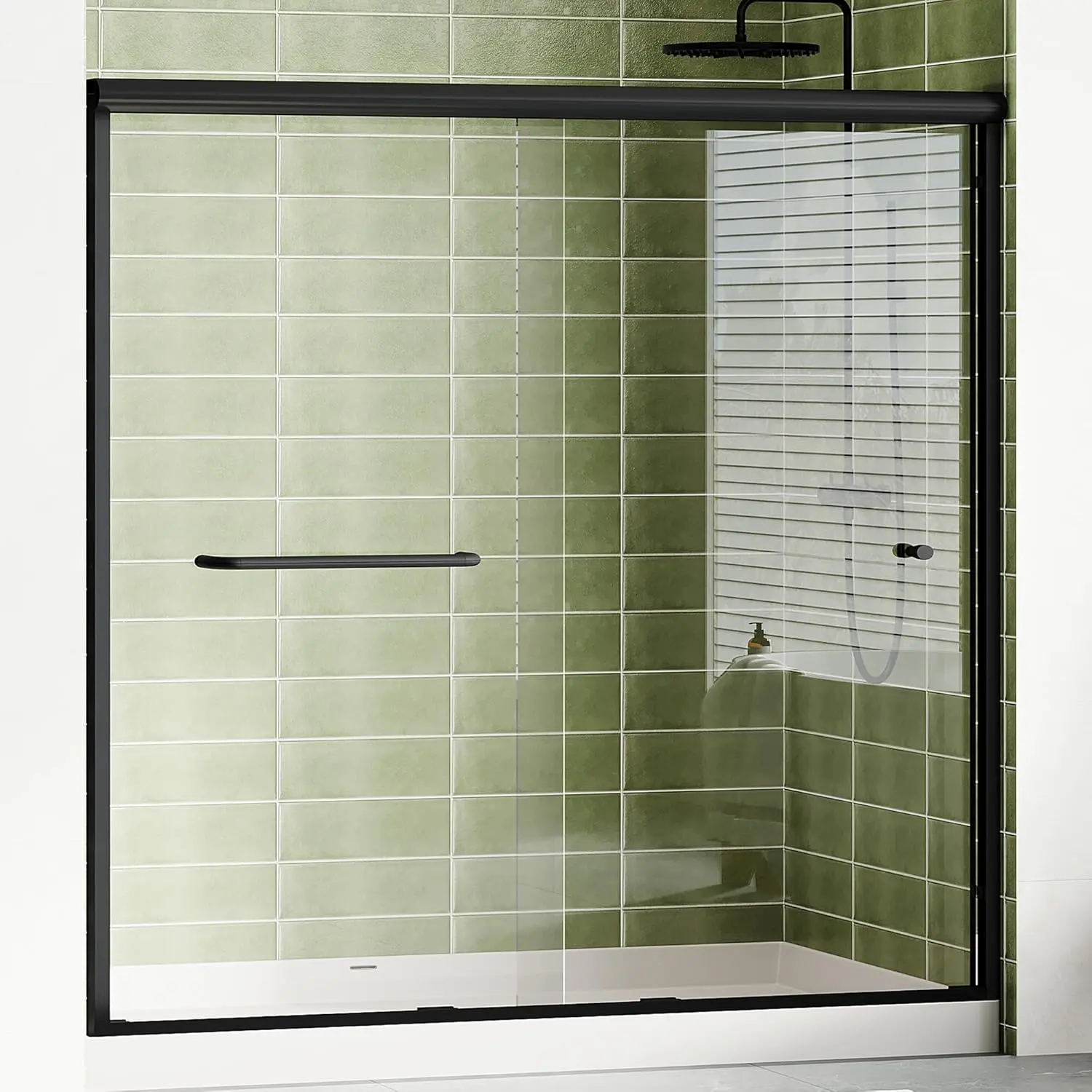 VanAcc 3 Size Semi-Frameless Walk-in Shower Door, 4" Adjustable Design, 1/4inch Thick Tempered Glass, Matte Black Aluminum Alloy Frame, Modern Bathroom Shower Sliding Door