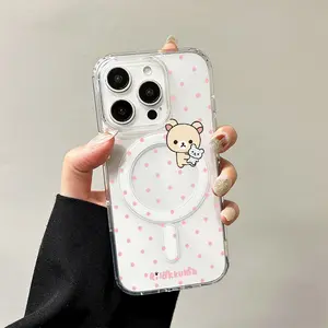 Kawaii Rilakkuma Korilakkuma Cute Transparent Magsafe Phone Case for iPhone 17 Pro Max Air 16 Plus 15 14 13 12 11 Shockproof Protective Cover Gift For Birthday Christmas Valentine Halloween