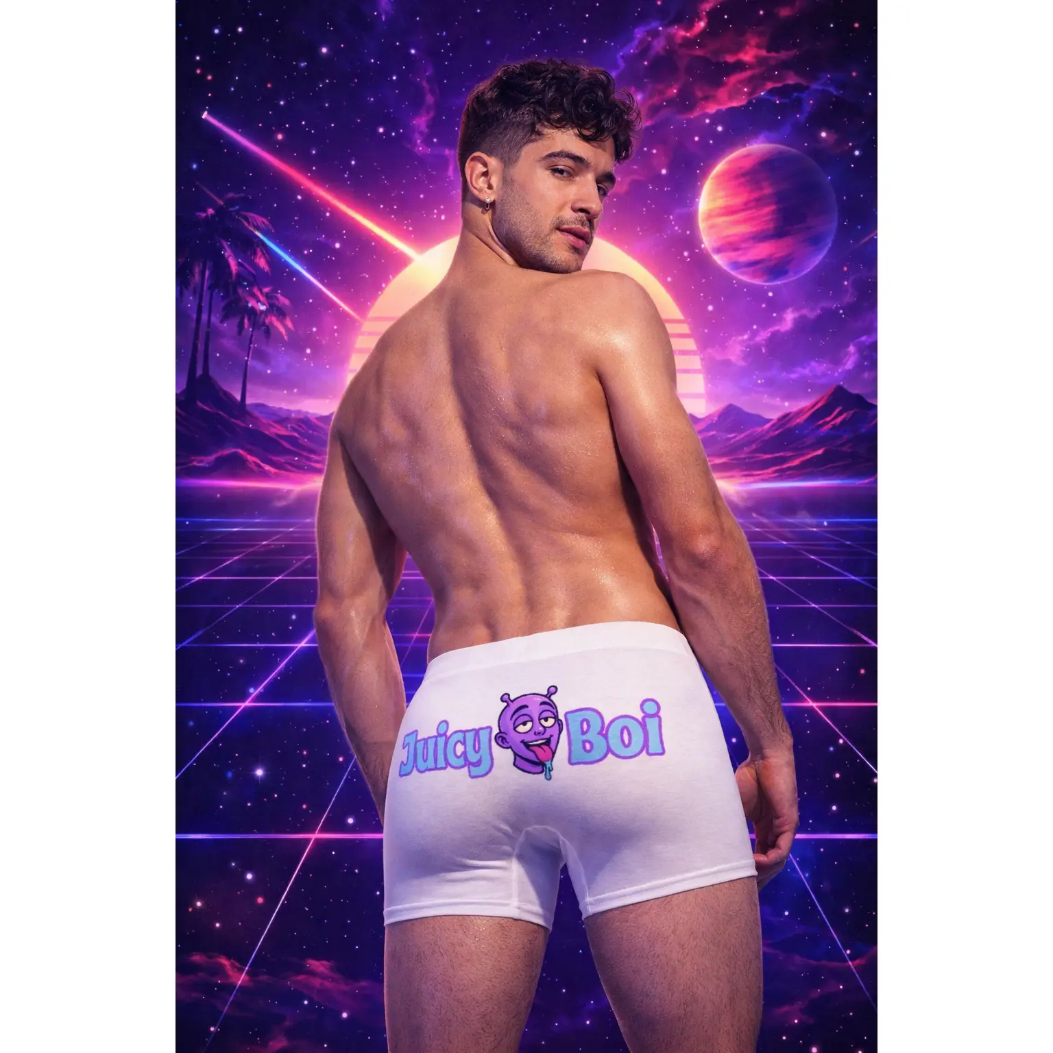 Official Men's Juicy Boi Butt Boxer Briefs - Mid-Rise, Lined Front Pouch, Breathable Polyester Spandex Fabric, Elastic Waistband, Soft, Stretchy, Ass-Lift Fit, Juicy Logo, Menswear Underwear