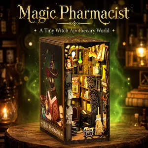 CUTEBEE Magic Pharmacist Book Nook Kit – DIY Miniature Dollhouse with LED Light, 3D Wooden Puzzle Bookshelf Insert Decor, Craft Gift for Adults & Teens