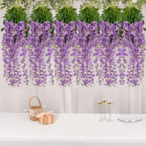 5 Pack Artificial Silk Hanging Wisteria Flower Garland Vines in Purple, 3 Strands in 1 Bush - 44"