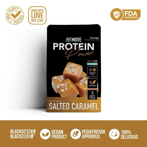 Just Move Vegan & Organic Plant-Based Protein Powder (US-Sold) - Salted Caramel, 20g Protein, Fitness Fuel, Clean Organic Mix, Energy Boost, Keto, Low Carb, Dairy-Free, Non-GMO, 18-Month Shelf Life, Balanced Nutritional Supplement