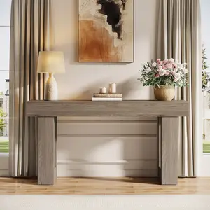 Tribesigns 63-Inch Long Grey Wooden Console Table for Entryway, Large Sofa Table Behind Couch, Industrial Console Sofa Tables for Living Room