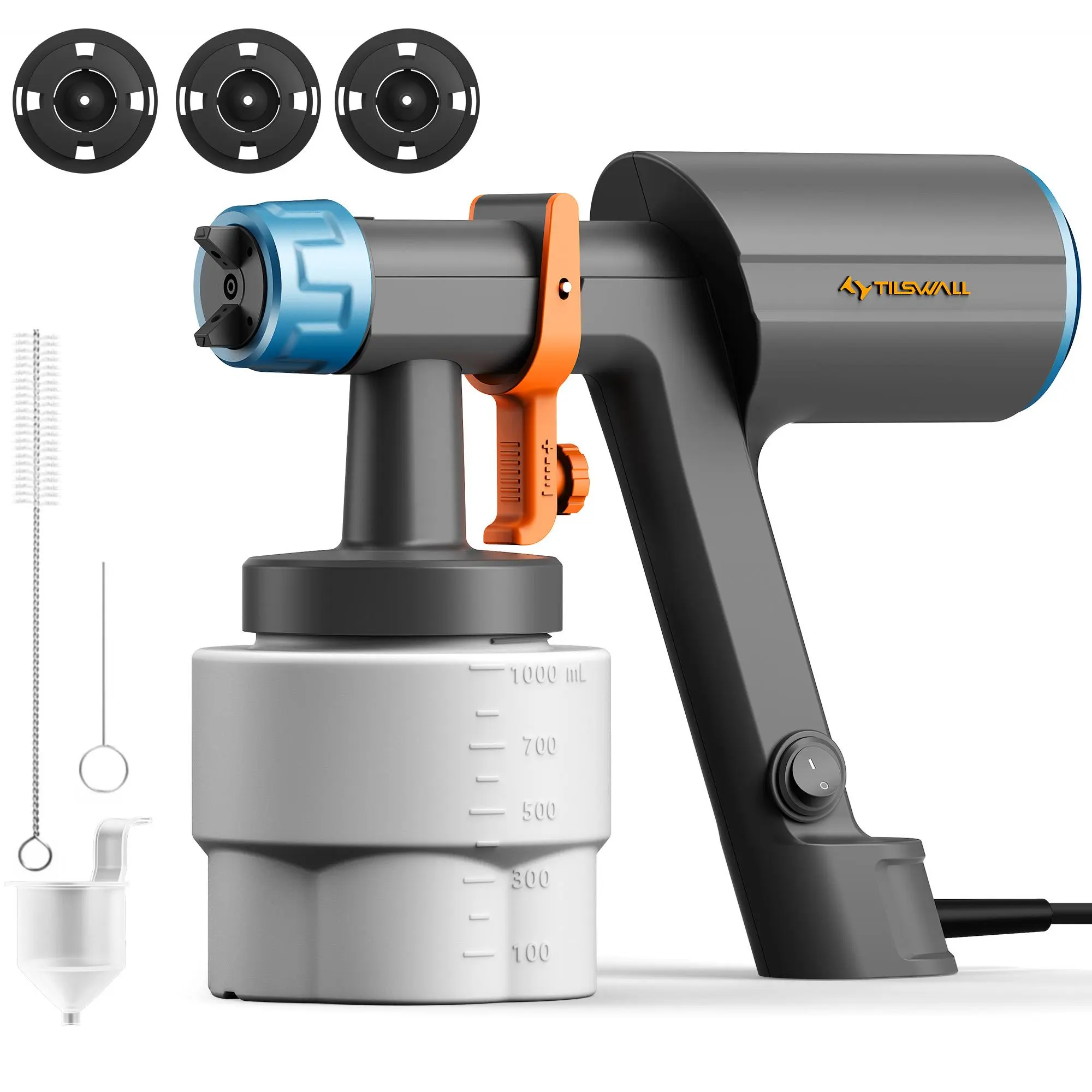 【SUMMER SALE】Tilswall Dreamer 600 HVLP Spray Paint Gun, 1000mL Cup, 3 Nozzles (1.3/1.8/2.6mm), 3 Patterns, 1200mL/min Flow Rate - Ideal for Home Renovation, DIY Projects, Furniture (Spray Guns Category), Spray Paint Gun Spray Guns