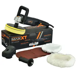 7-Inch Variable Speed 10a Power Rotary Car Buffer Polisher Full Kit Set, Dual Handles, Soft Start, Multi-Material Pads (Woolen Fleece Pad, Terry Polishing Bonnet, Sanding Discs) for Car Detailing