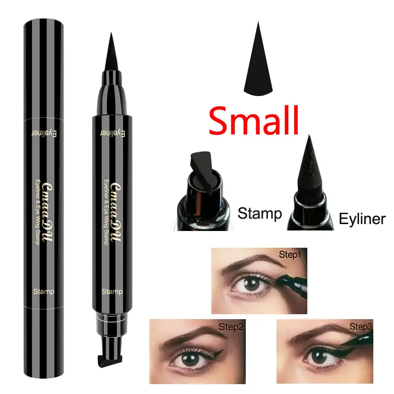CmaaDU 2 In 1 Wing Stamp Eyeliner Pen, Dual End Small Tip Liquid Eyeliner with Eye Wing Stamp, Waterproof Smudge Proof Long Lasting Black Eyeliner, Easy Cat Eye Makeup Tool Viral TikTok Eye Cosmetic for Beginners