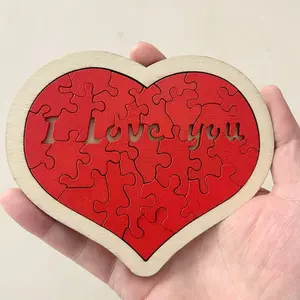 1 heart-shaped wooden jigsaw puzzle with 24 pieces, extremely difficult, level 10 brain-burning puzzle toy, with "I love you" and "confess your love" text