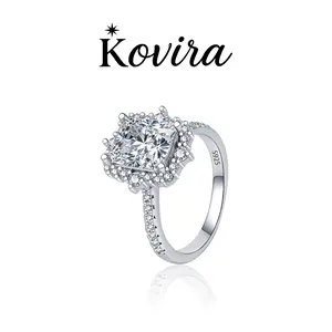 Kovira S925 Sterling Silver Princess Cut Halo 5A Zircon Travel Engagement Ring for Women,Everyday Luxury/Promise Ring/Independent Boss Self Love/Timeless Anniversary Gift/Engagement Ring/Date Ring