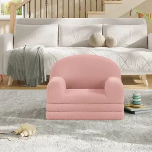 Kids Sofa Chair, 2-in-1 Convertible Toddler Couch Lounge, Comfy Fold Out Teddy Fleece Fabric Children's Sofa Bed for Playroom, Bedroom, Nursery, Gift for Boys & Girls
