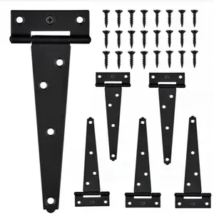 6PCS 6 inch Heavy Duty T Hinge, Tee Door Hinge, T Strap Hinge Shed Gate Hinge, Barn Hinge, Rustproof bisagras para puertas de Madera, Black Hinges for Wooden Fence Yard