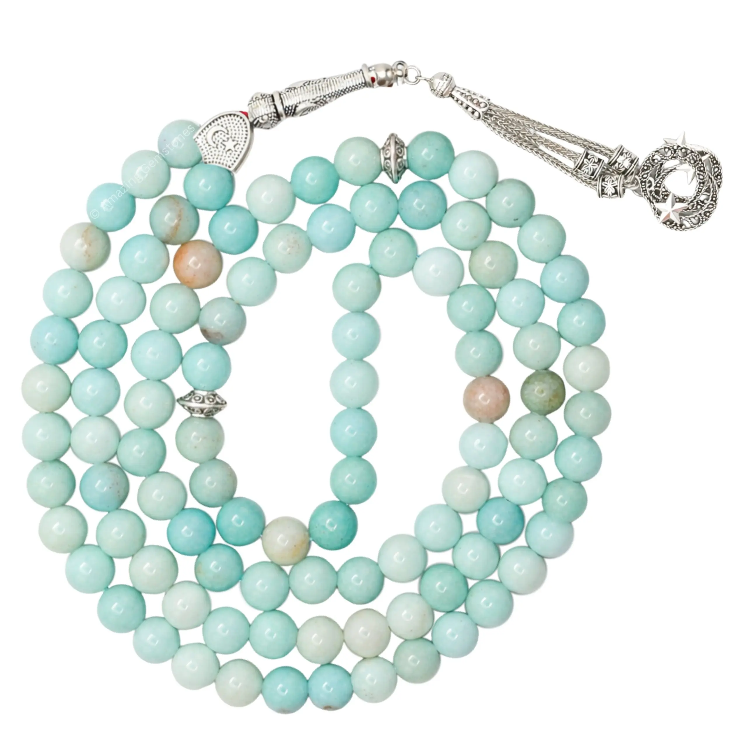 Amazing Gemstone Certified Natural Crystal Silver Moon-Star Charm Tasbeeh, Prayer Beads for Ramadan, Daily Namaz, Dhikr