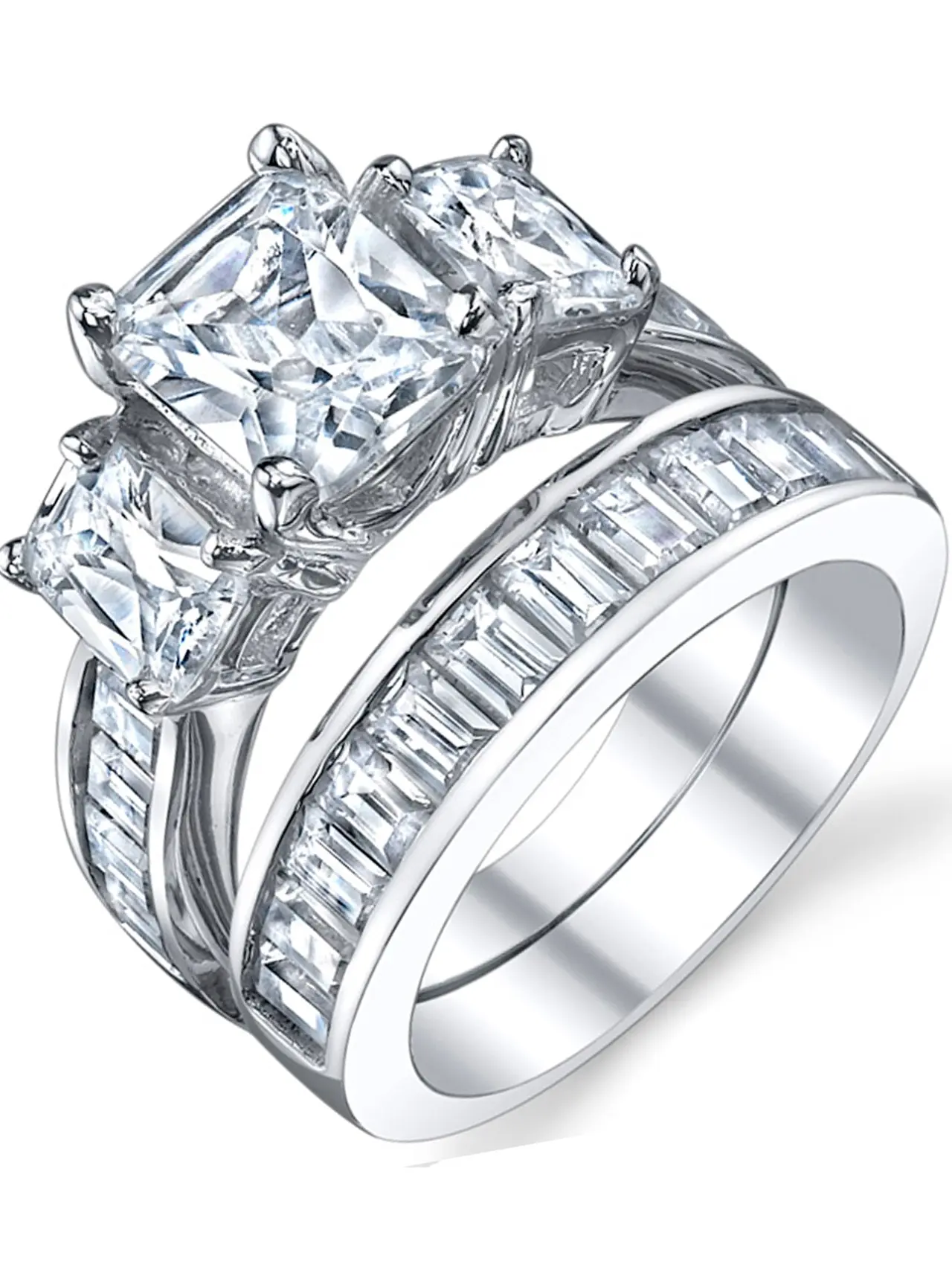 2 Carat Radiant Cut Cubic Zirconia CZ Sterling Silver Women's Engagement Ring Set Sizes 4 to 11, Wedding Ring Sets, Bridal Ring