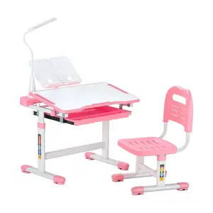 VEVOR  Kids Chair and Desk Set Table Lamp Adjustable Height & Tilted Desktop Pink