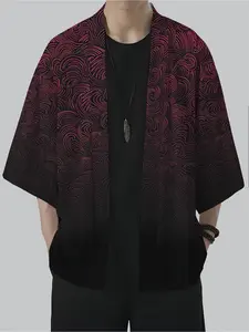 Men's retro-style patterned loose kimono, suitable for gift design