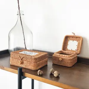 Handmade Woven Storage Box, Picnic Basket, Small Woven Storage Basket, Autumn Vine Handwoven Lidded Basket, Decorative Container