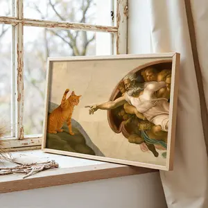 Funny Cat Poster Print Michelangelo Parody - Humorous Renaissance Meme