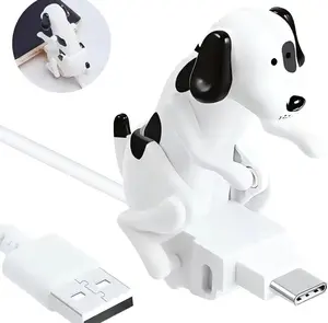 Dog Charging Cable Dog Smartphone Funny USB Cable USB Data Transmission Mini Graduation Season Gift Presents for Charging of Mobile Phones,  Compatible with Type-c & iPhone (White,Spot Style)