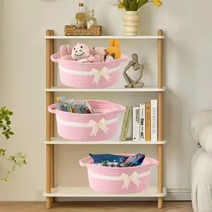 Small Woven Rope Storage Basket, Valentine's Day Bow and Ribbon, Gift Bag, Butterfly Decor Baby Gift Basket, Holds Toys, Pet Toys, Multipurpose Basket