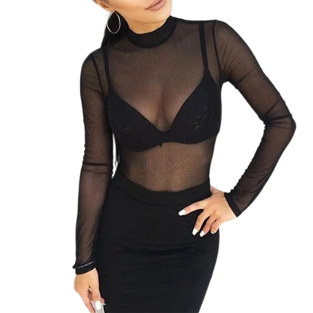 [3PCS Sheer Lace Base Layer] Women's Mix Color Sheer Long Sleeve Mesh Lace Base Layer Top - Versatile Ruffle High Neck Stretchy Soft Thin Inner