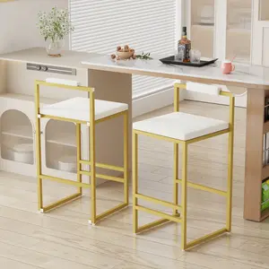 Upholstered Velvet Bar Stools Set of 2 Modern Kitchen Counter Height Barstools Indoor Dining Chairs (Gold & Creamy White)