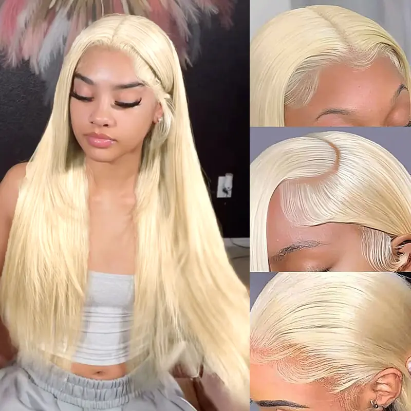 613 Lace Front Wig Human Hair 613 13X6 Blonde Straight Transparent Lace Frontal Wigs Human Hair Pre Plucked with Baby Hair Blonde Straight Wigs Human Hair
