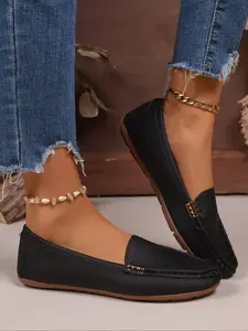 Women's Square Toe Loafers Slip-On Ballet Flats, Comfortable PU Leather Work Shoes, Fashion Office Footwear, Soft Sole Flats, All Seasons