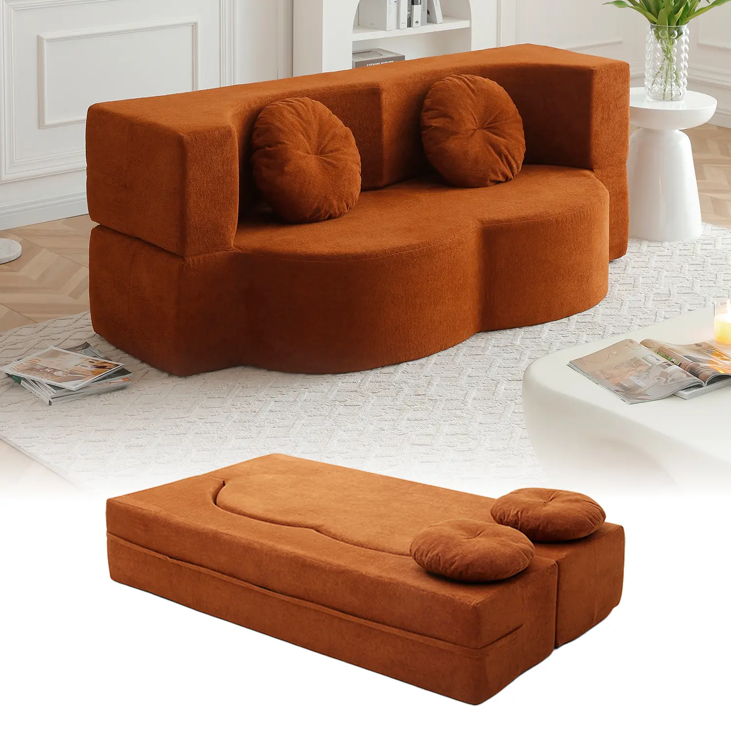 Eyisean 76" Folding Convertible Sofa Bed, Twin Size Boneless Couch, Memory Foam Loveseat,  Futon Couches for Living Room, Pull Out Bed with Deep Seat & 2 Pillows, No Assembly Required, Linen Fabric, Sleeper Sofa for Home Office, Apartment, Guest Use