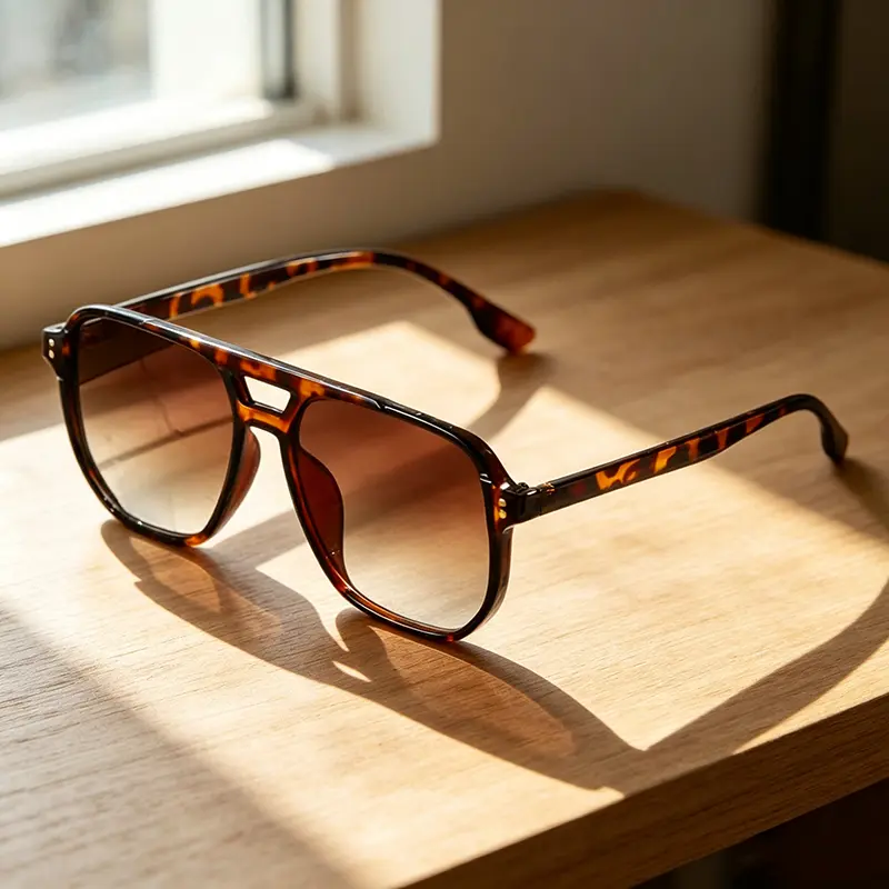 Tortoiseshell Square Double-Beam Aviator Fashion Fashion Glasses, Suitable For Vacation, Bohemian Style, Beach, And An Ideal Beach Accessory For Women. This Fashion Glasses Is The Perfect Match For Women's Autumn/Winter Clothing, Business Casual Outfits