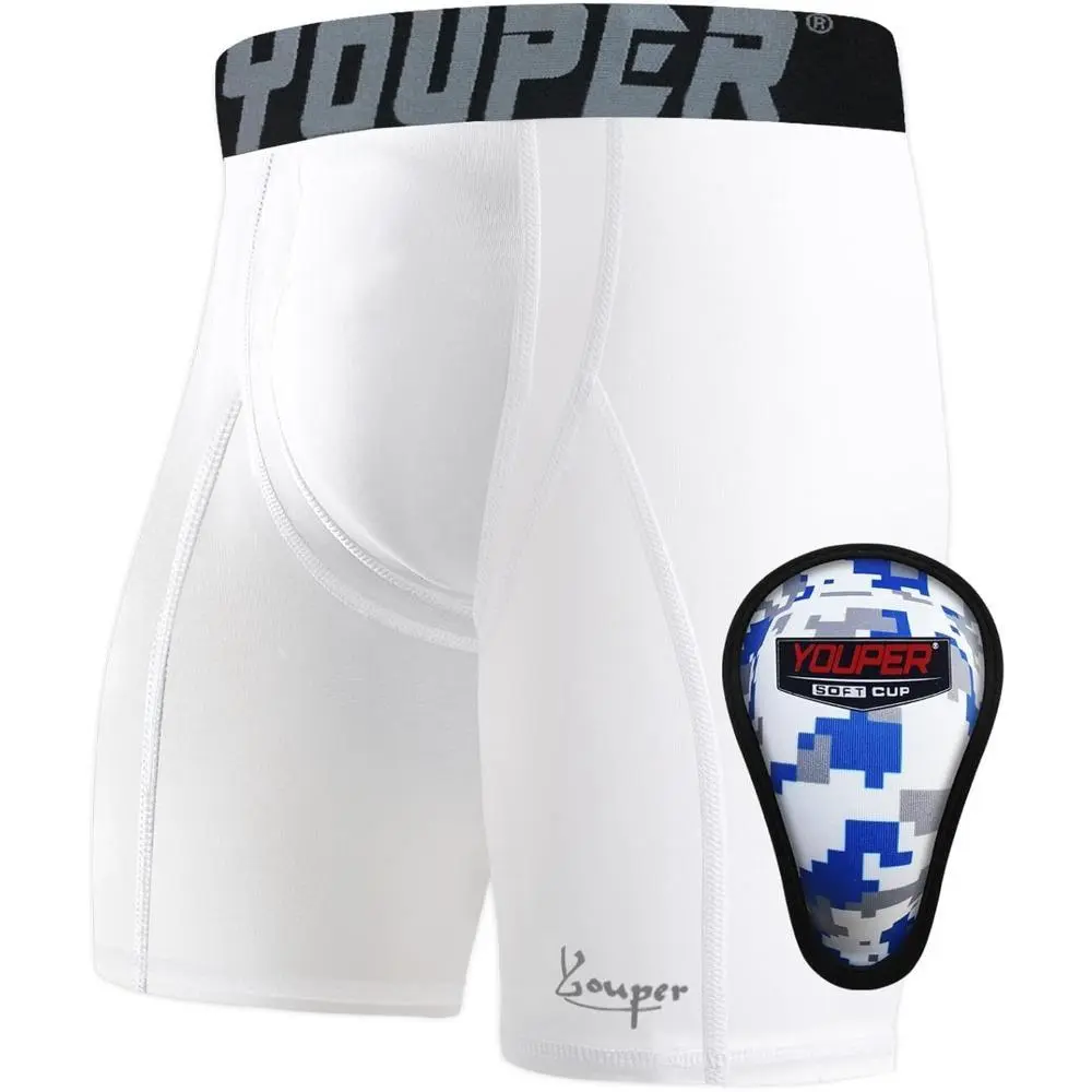 Youth Boys' Compression Shorts with Soft Protective Cup - Sliding Underwear for Baseball/Football, Male, Multi-Size Including Small, Sports & Outdoor Clothing, Medium