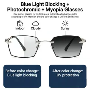 Progressive Reading Glasses, Photochromic Blue Light Blocking, Clear Frame, Silicone Nose Pads, All Day Comfort Unisex Eyewear