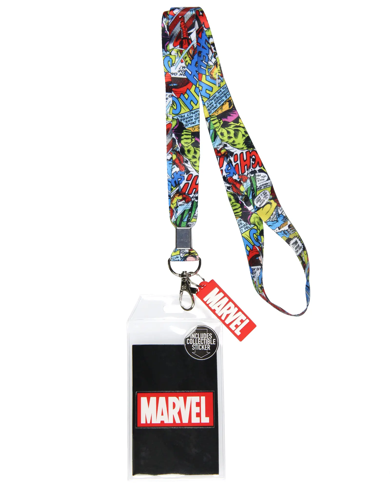 Marvel Comic Book Graphic Lanyard ID Badge Holder, with Rubber 2" Charm