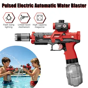 Automatic Electric Water Gun,Luminous Flame Effect,Recoil Effect,High-Speed Rapid Fire,Equipped with Rechargeable Battery,Transparent Design,Large Water Tank,Summer Outdoor Pool & Beach Toy for Backyard Games,Holiday Gifts for Kids