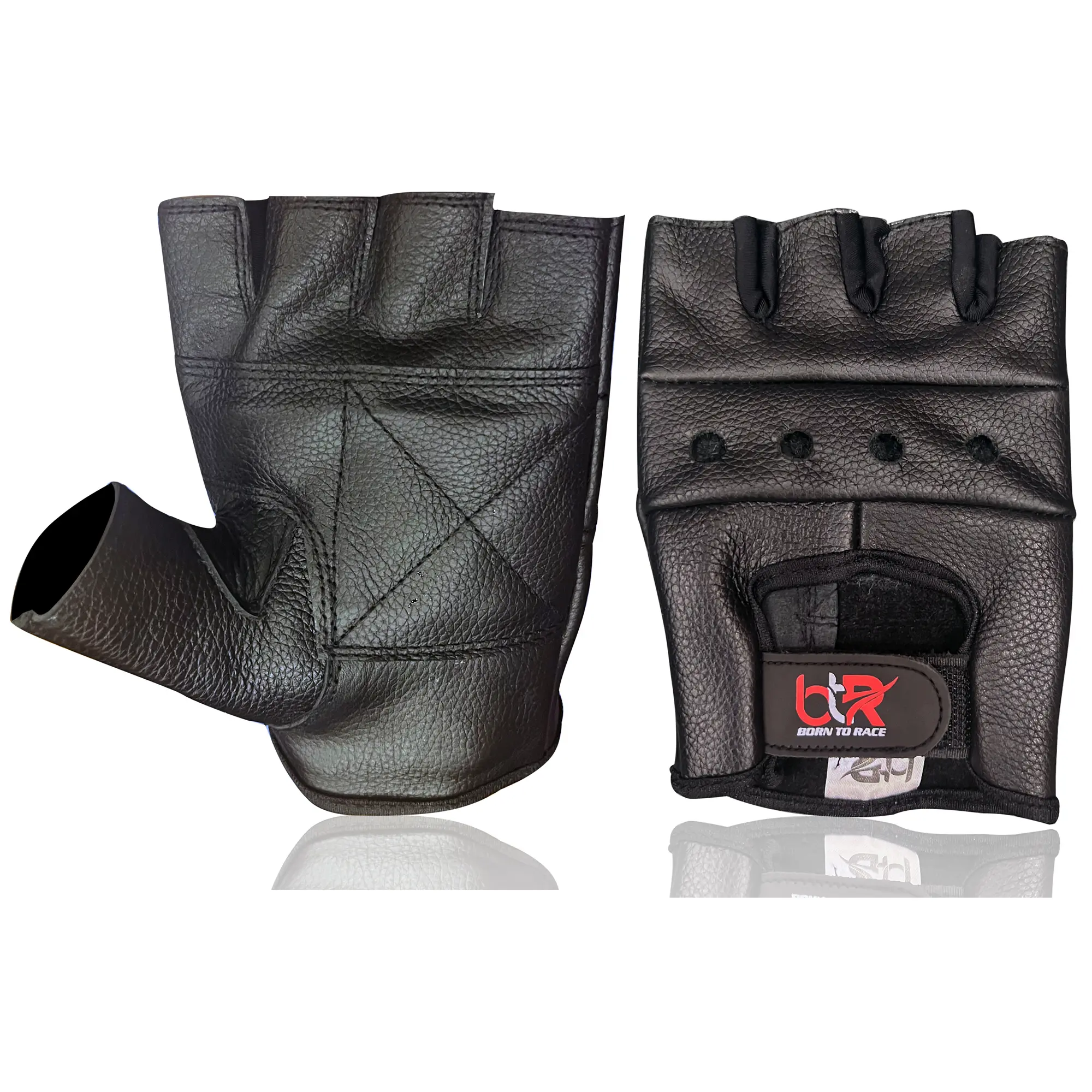 Cowhide Leather Fingerless Driving Gloves Black Cowhide Leather Fingerless Driving Gloves Black