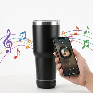New upgraded version 2-in-1 Smart Insulated Tumbler with Bluetooth Speaker 30oz Stainless Steel Coffee Mug with RGB Ambient Light Travel Cup for Outdoor Party Perfect Gifts for Men Women