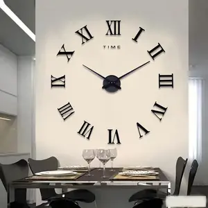 3D Roman Digital DIY Personalized Vintage Wall Clock, Battery Required Minimalist and Oversized Creative Wall Clock, Frameless Wall Clock for Home Living Room Bedroom Office