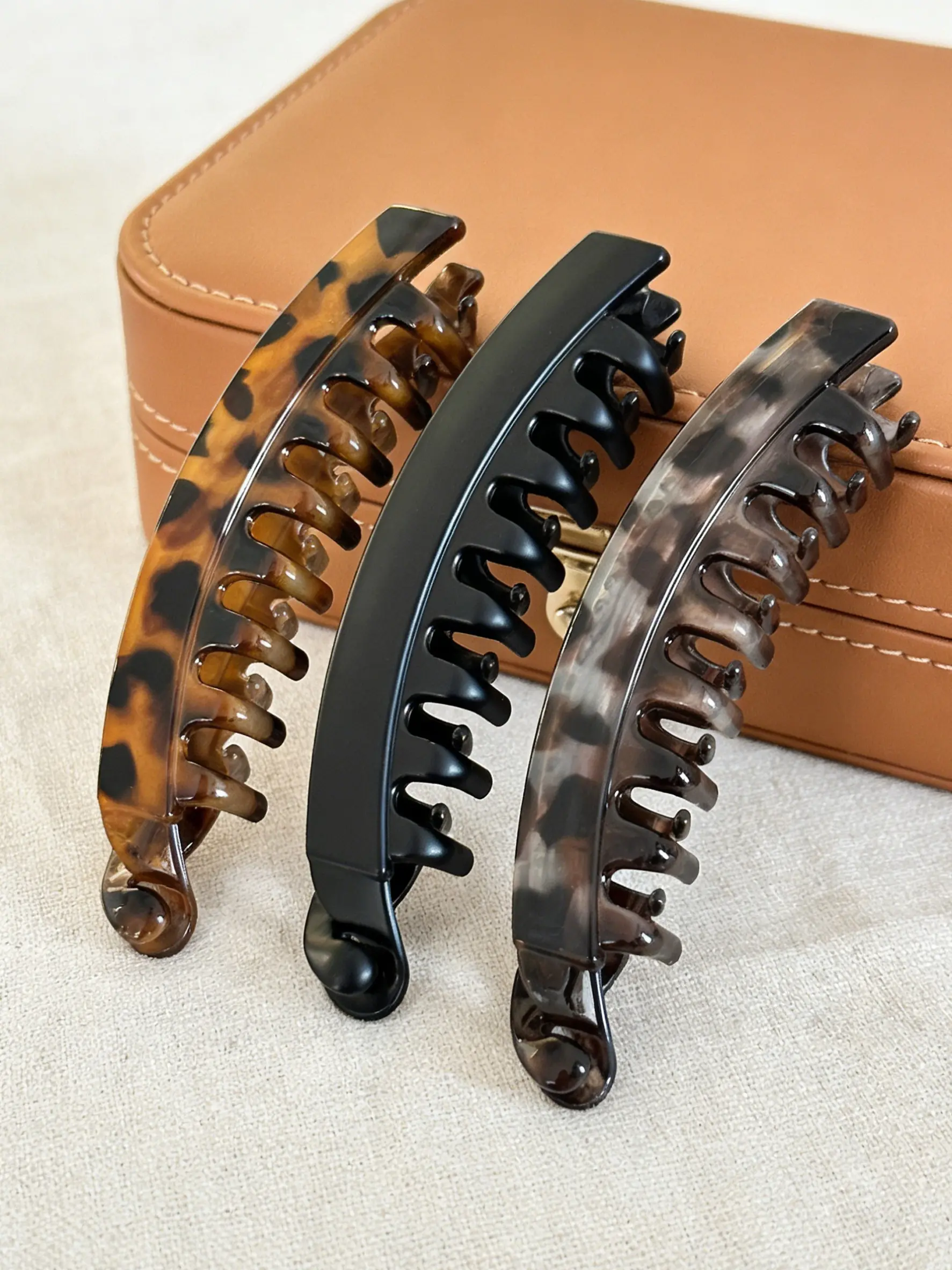 3pcs banana clip with Back Comb Feature, suitable for ponytails, vertical twist hair accessory, leopard print hair claw clip, twist clip, large capacity hair clip, women's hair accessory, Hair Clip Set, Hair Style Accessory