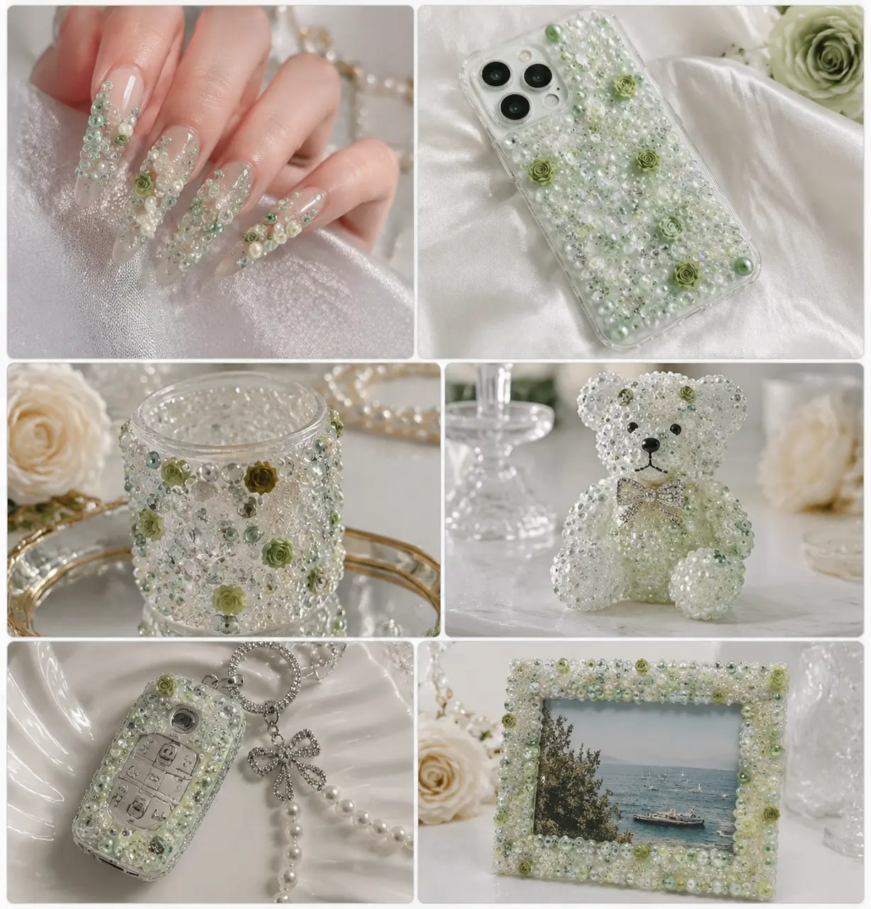 Modern Pastel DIY Embellishment Craft Kit - Resin Roses, Crushed Glass, Rhinestones, Pearls, Nail Gems for ASMR Craft Enthusiasts, DIY Nail Art, Resin Coasters, Shaker Projects, Epoxy Molds