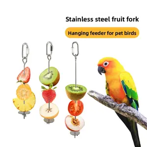 Stainless Steel Bird Feeder Hanging Fruit Fork Vegetable Holder for Parrots Small Birds Food Stand Pet Feeding Station Durable Practical Easy to Use