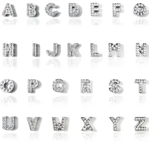 52PCS 8mm Full Rhinestones Slide Alphabet Letters Charms A-Z Alphabet Charms for DIY Necklace Choker Wristbands Bracelets Jewelry Making Charms Supplies, Sliver
