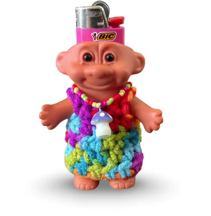 Colorful Dress & Mushroom Necklace Troll Lighter cover, fits standard lighters torch